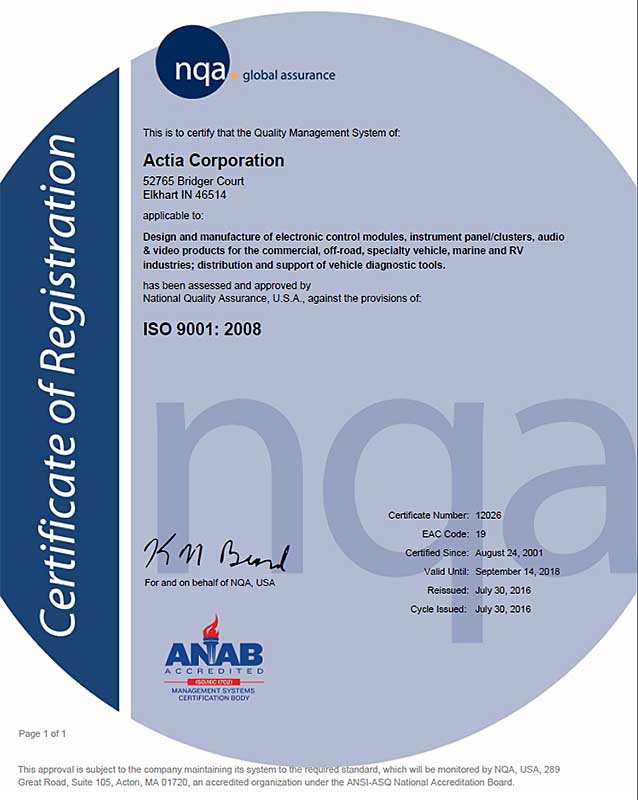 2016 NQA Certificate ISO 9001